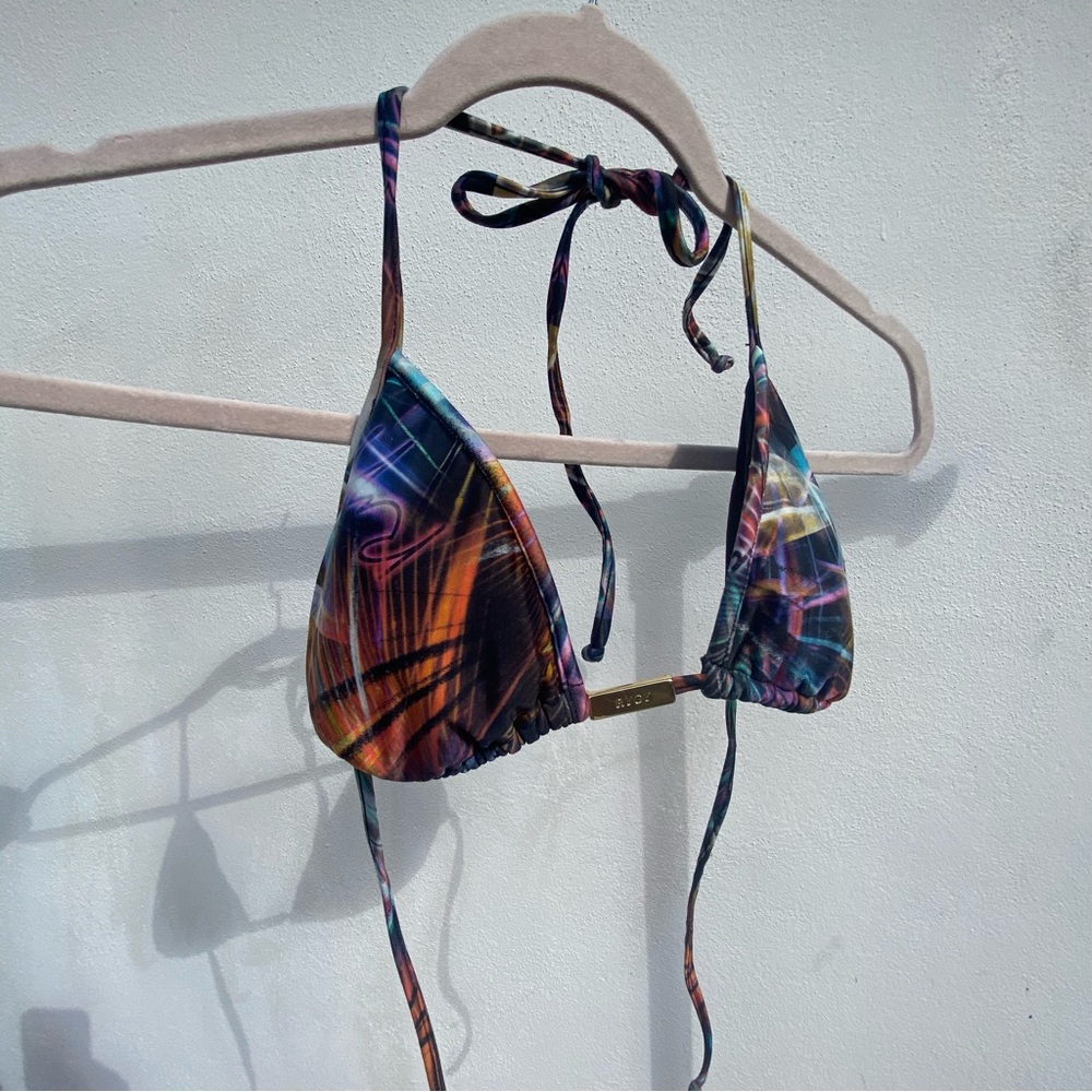 RYGY Black Multicolor Abstract Logo Bikini Top Size Medium